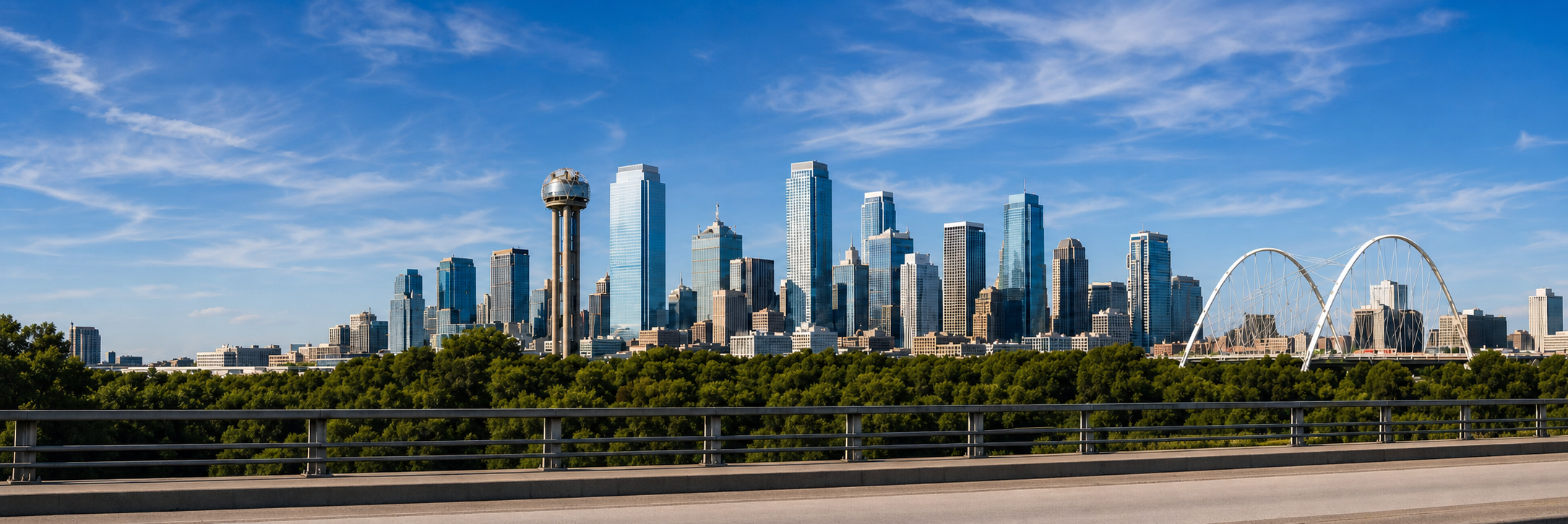 High-resolution Dallas skyline and Margaret Hunt Hill Bridge